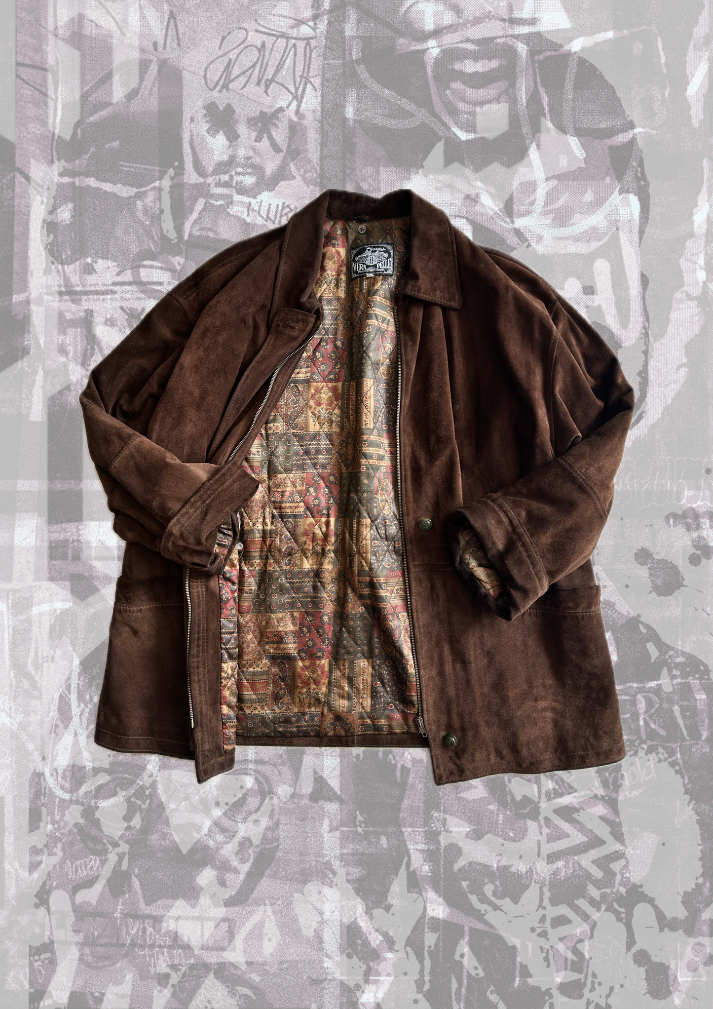 Giacca vintage in vera pelle scamosciata