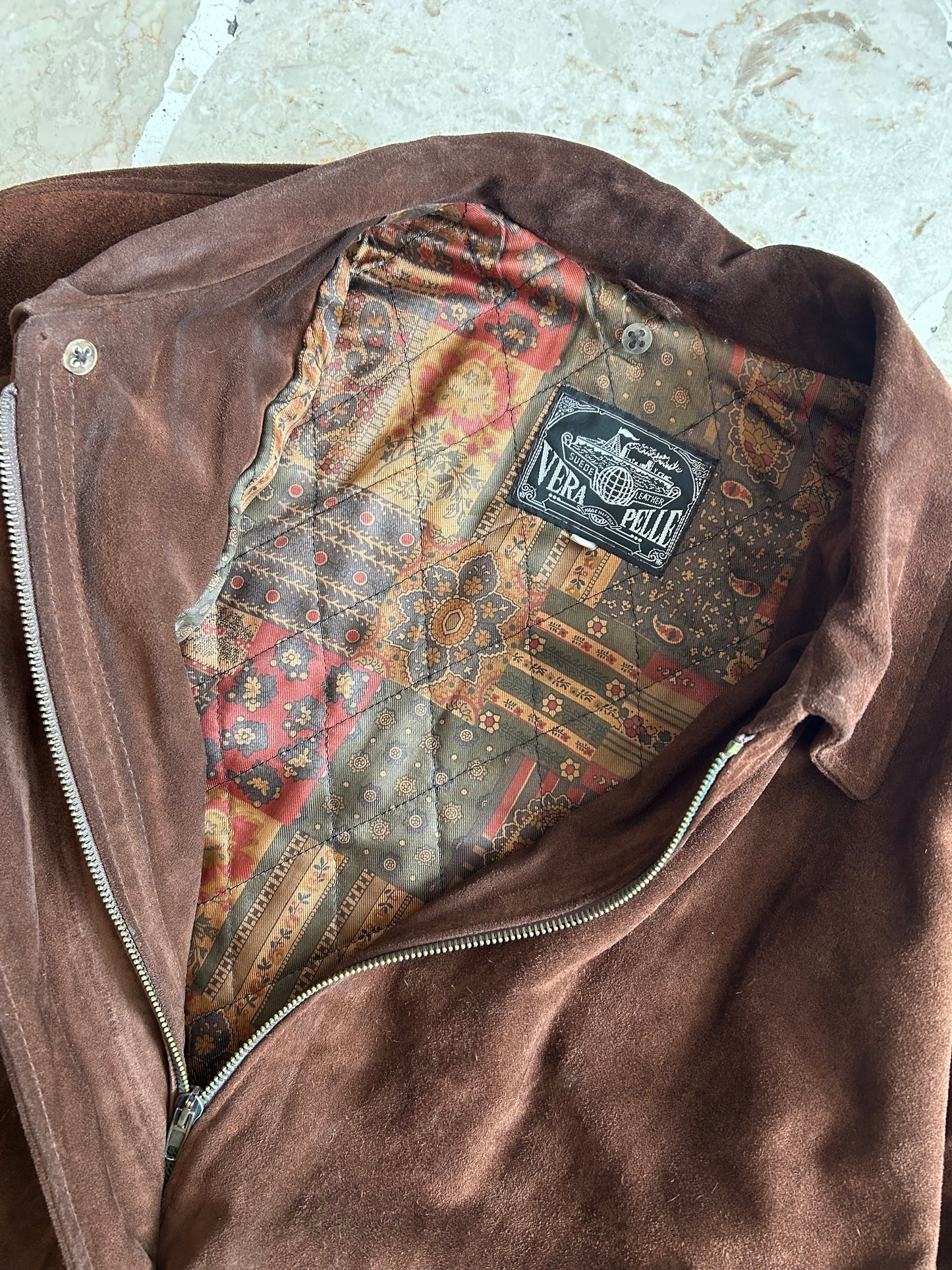 Giacca vintage in vera pelle scamosciata