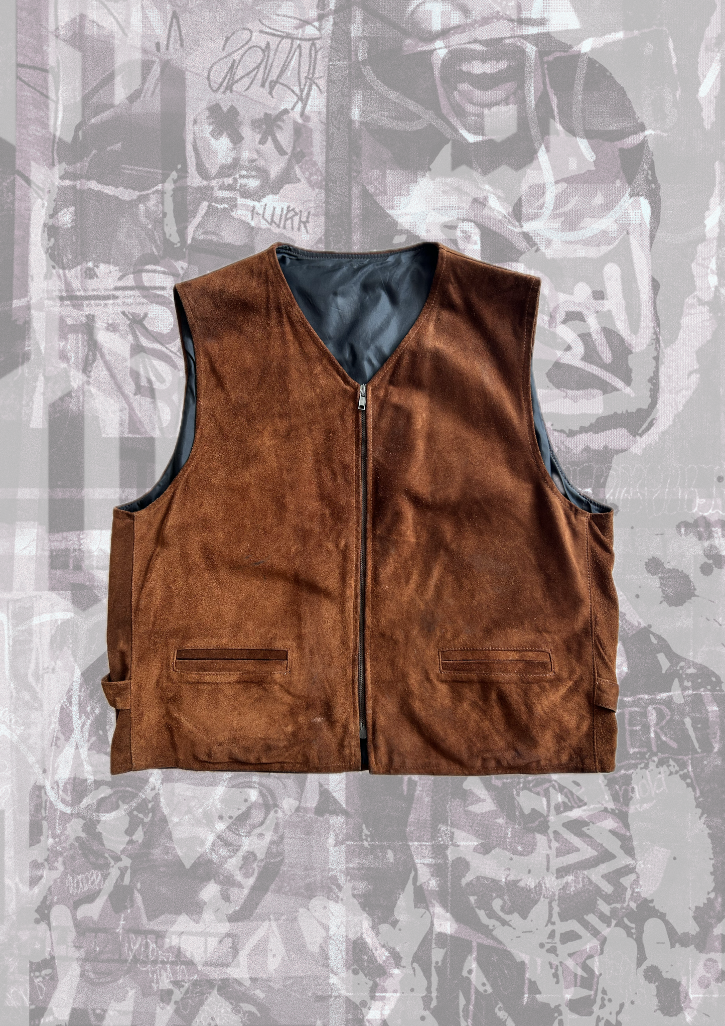 Gilet vintage in vera pelle scamosciata