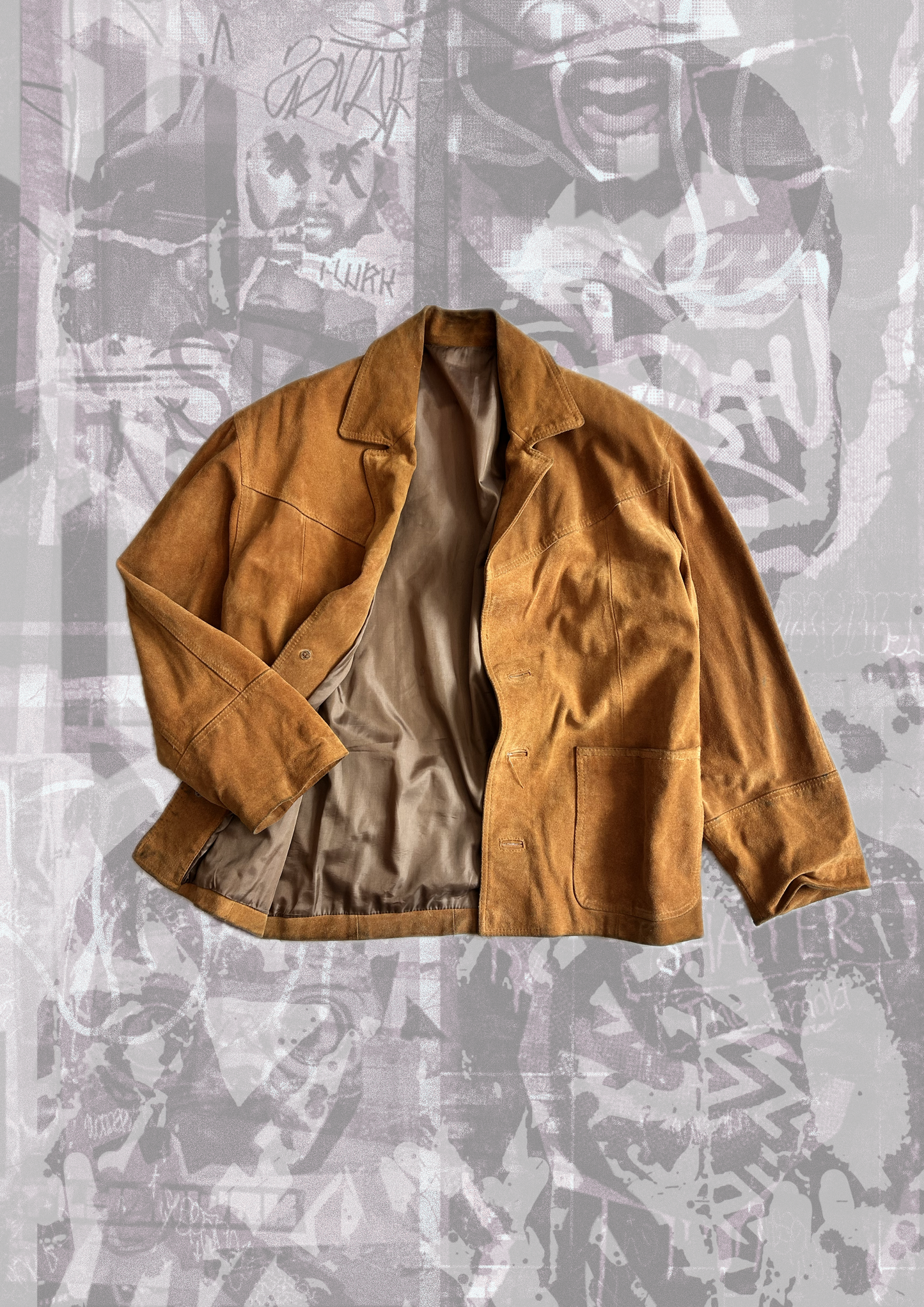 Giacca vintage in vera pelle scamosciata