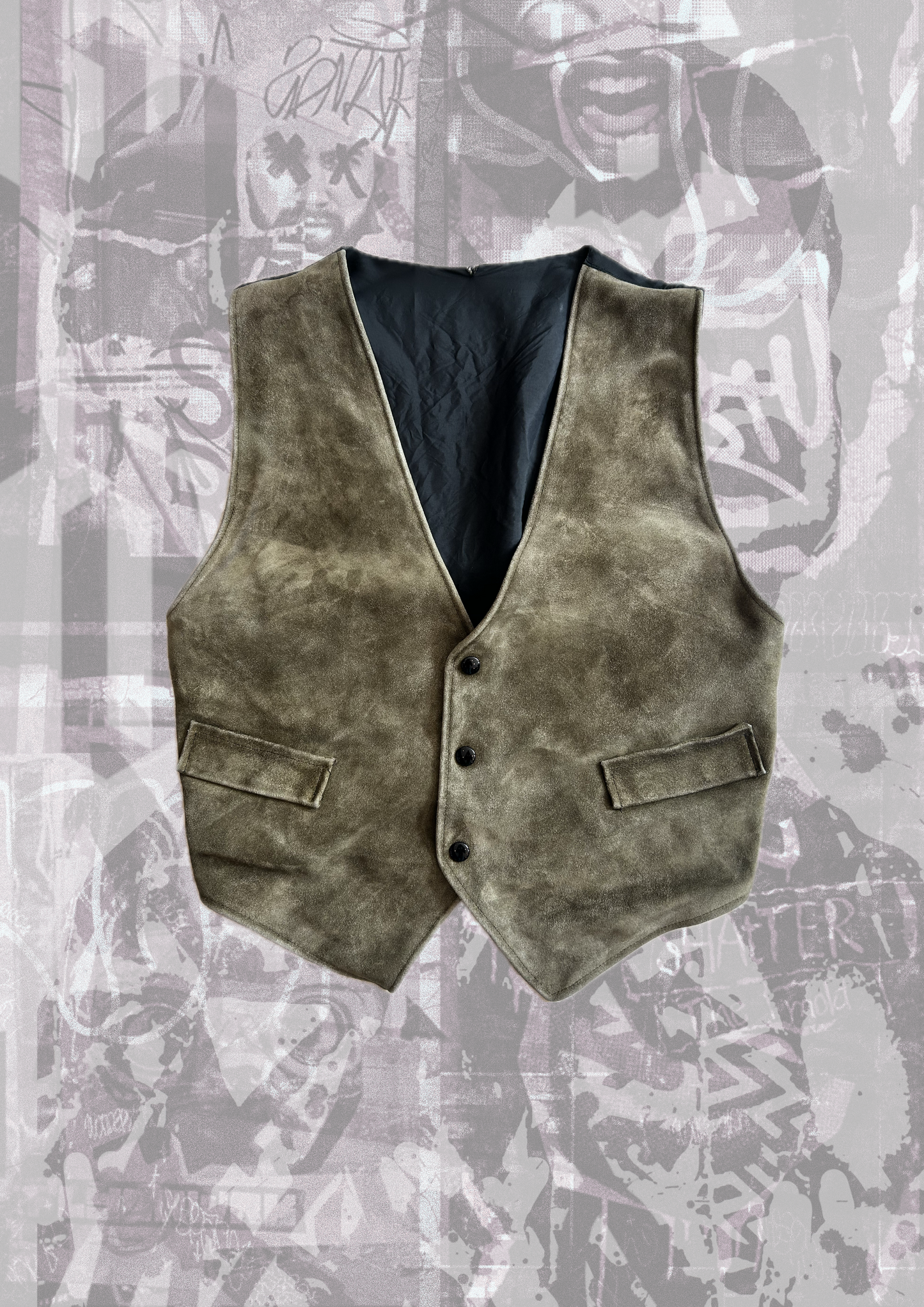 Gilet vintage in vera pelle scamosciata