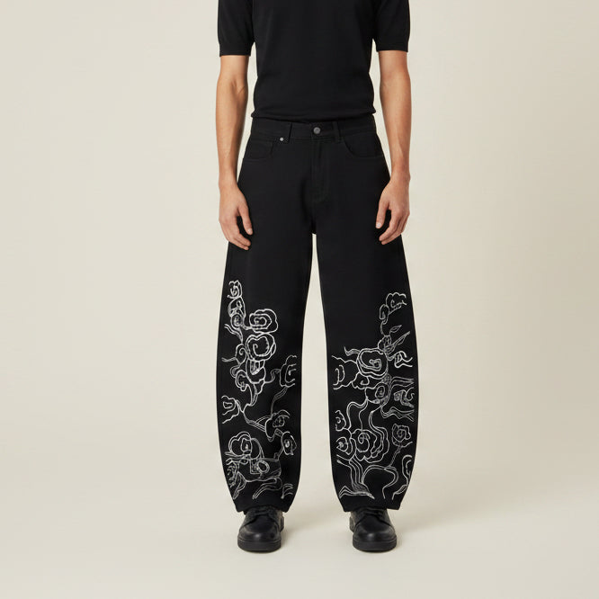 1|1 Black Baggy Pants Grindology Collection - Japanese Clouds