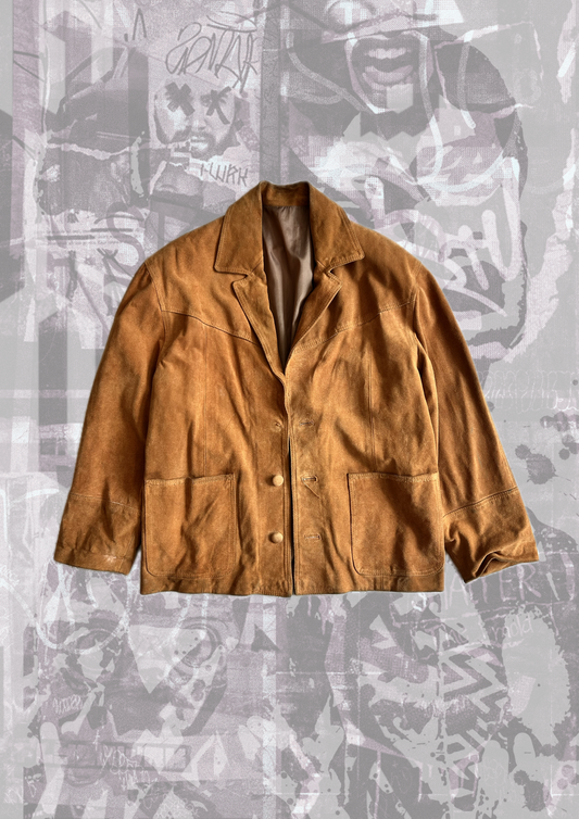Giacca vintage in vera pelle scamosciata