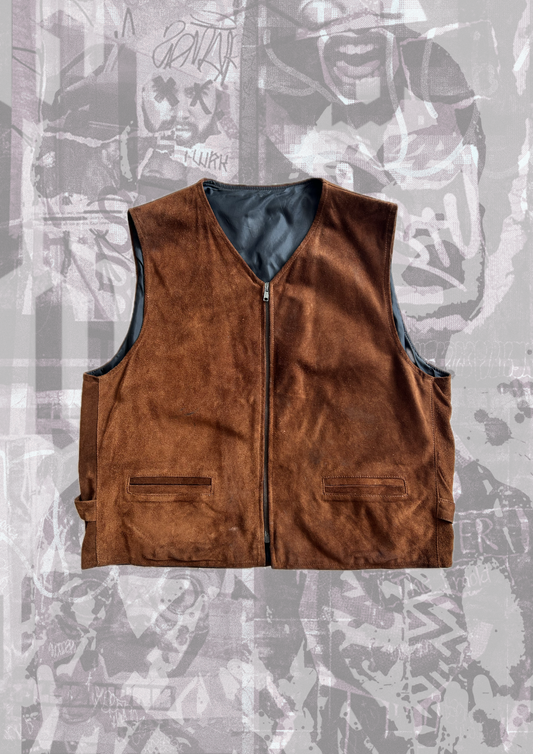 Gilet vintage in vera pelle scamosciata