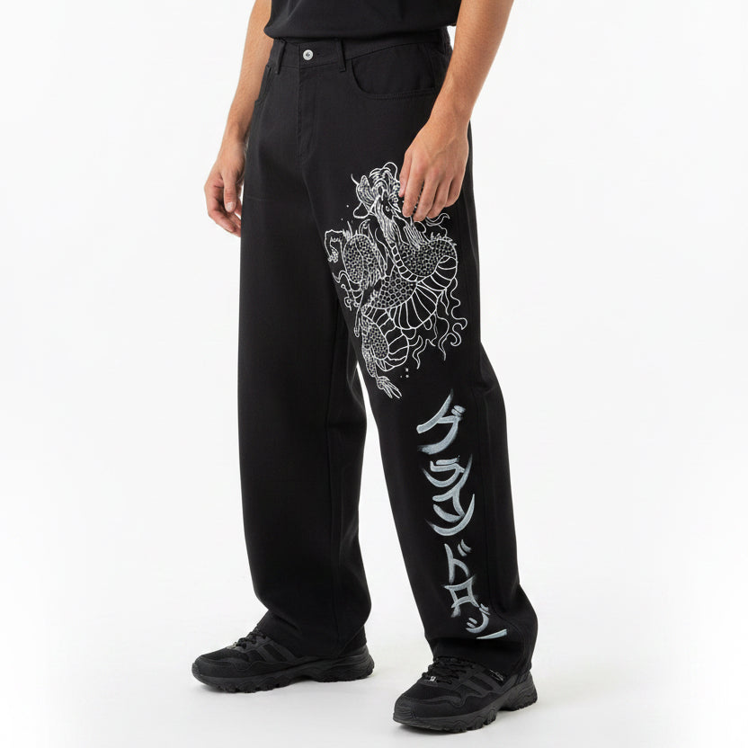 1|1 Black Baggy Pants Grindology Collection - Dragon
