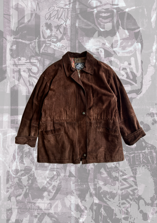 Giacca vintage in vera pelle scamosciata