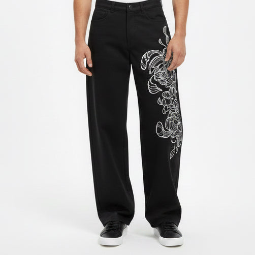 1|1 Baggy Black Pants Grindology Collection - Peonies