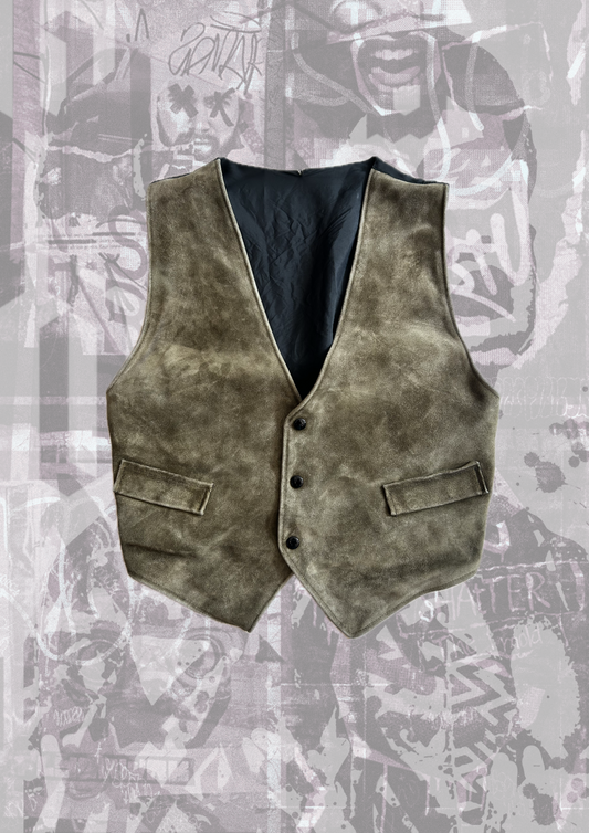 Gilet vintage in vera pelle scamosciata